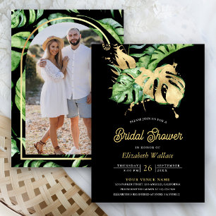 Invitación Monstera Palma Tropical Foto Ducha de Novia Negra