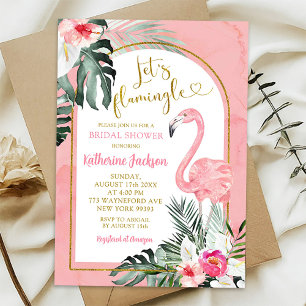 Invitación Monstera Pink Tropical Flamingo Brillante Ducha