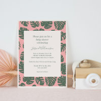 Monstera Plant Baby Shower verde rosa botánico