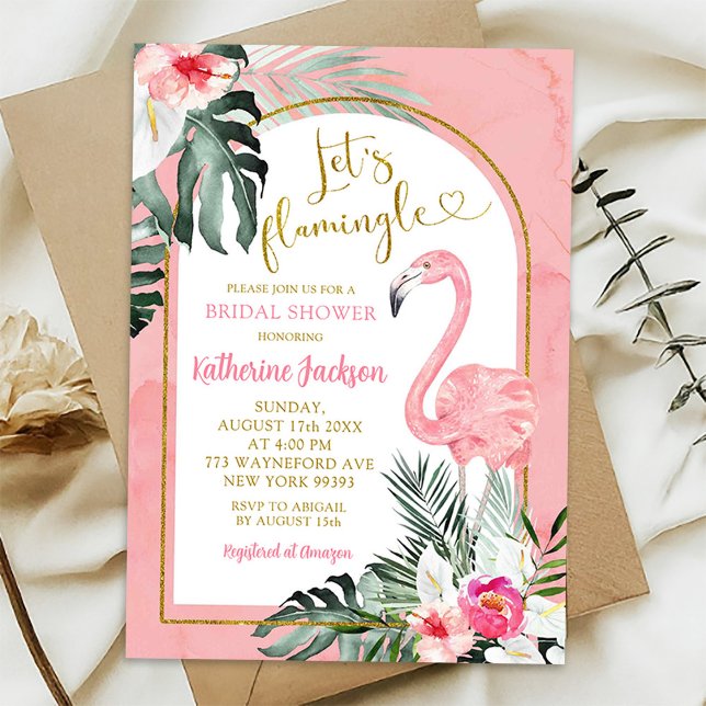 Invitación Monstera Rosa Tropical Flamingo Despedida de Solte (Subido por el creador)