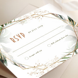 Invitación Monstera RSVP Boda Insertar Verde y Oro