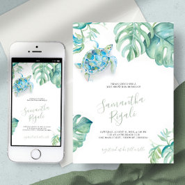 Invitación Monstera, tortuga tropical marina deja Baby Shower
