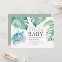 Monstera, tortuga tropical marina deja Baby Shower