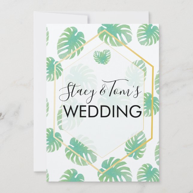 Invitación Monstera Tropical Botánica Dibujada a Mano Boda Te (Anverso)