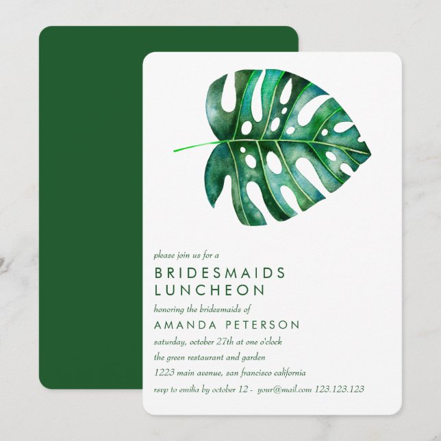Invitación Monstera tropical Bridesmaids Boda del almuerzo (Anverso / Reverso)