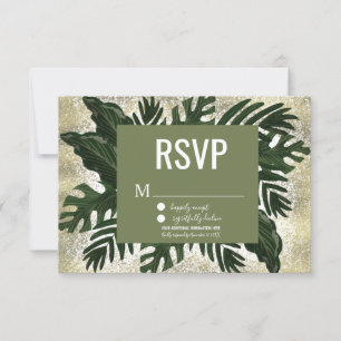 Invitación Monstera Tropical Falso Salpicadura de Oro RSVP
