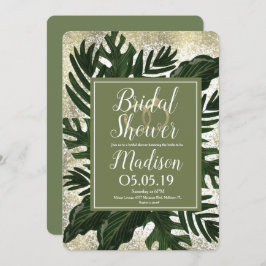 Invitación Monstera Tropical Faux Gold Splash Brillante Ducha