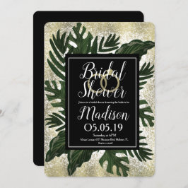 Invitación Monstera Tropical Faux Gold Splash Brillante Ducha