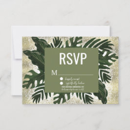 Invitación Monstera Tropical Faux Gold Splash RSVP