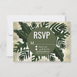 Invitación Monstera Tropical Faux Gold Splash RSVP