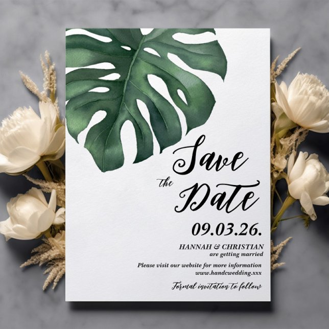 Invitación Monstera Tropical Palm Leaf Guardar fecha (Subido por el creador)