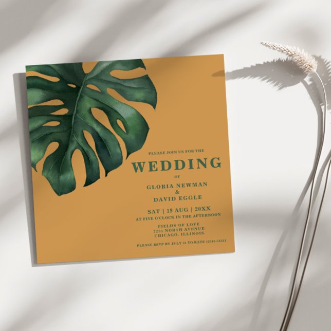 Invitación Monstera Tropical Palm Leaf Square Boda (Subido por el creador)