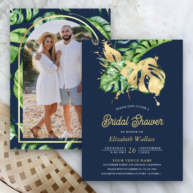 Invitación Monstera Tropical Palm Photo Naval Bridal Shower (Subido por el creador)
