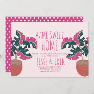 Invitación Monstera Tropical Rosa Fiesta Calentador de Casa
