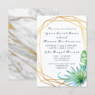 Invitación Monstera White Tropic Marble Gold Birday Bridal