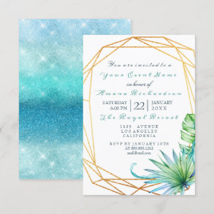 Invitación Monstera White Tropic Ocean Gold Bridal