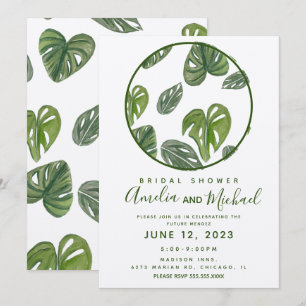 Invitación Monstera y hoja de Adansonii de acuarela a mano pa