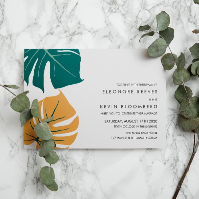 Invitación Monstera | Yellow | Philodendron leaves Wedding (Subido por el creador)