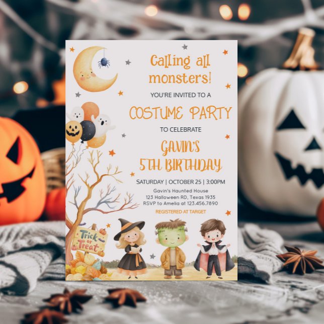 Invitación Monsters Halloween Costume Cumpleaños (Calling All Monsters Costume Halloween Birthday Party Invitation)