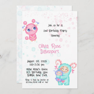 Invitación Monstruo Chica Cute Fiesta de Cumpleaños
