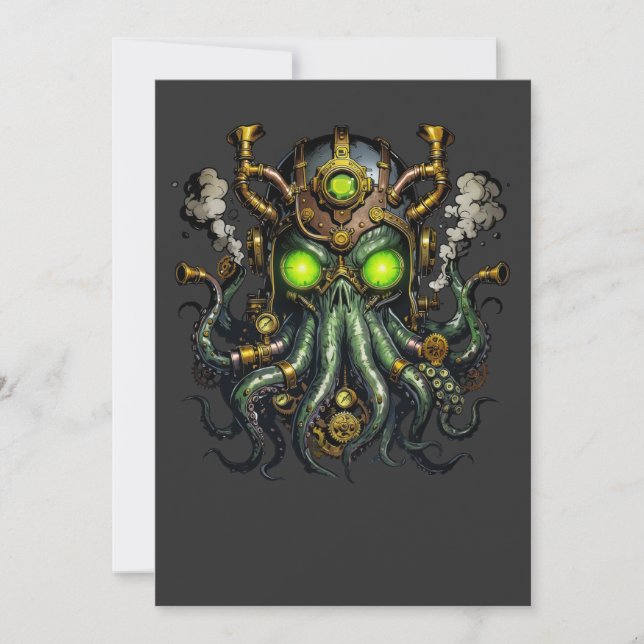 Invitación monstruo Cthulhu steampunk (Anverso)