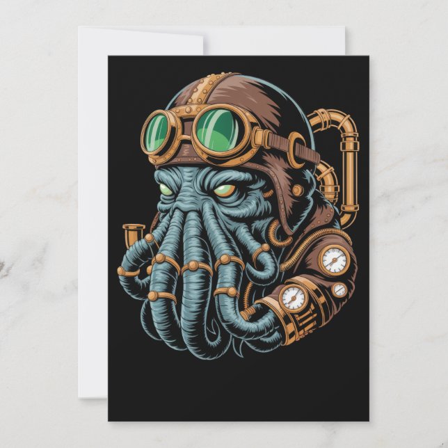 Invitación monstruo Cthulhu steampunk (Anverso)