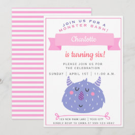 Invitación Monstruo Cute Purple | Nacimiento de los Chicas de