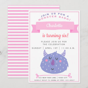 Invitación Monstruo Cute Purple Nacimiento de los Chicas de