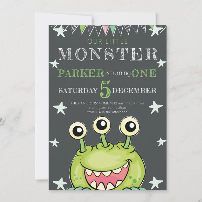 Invitación Monstruo de Fiesta de cumpleaños para niños (Anverso)