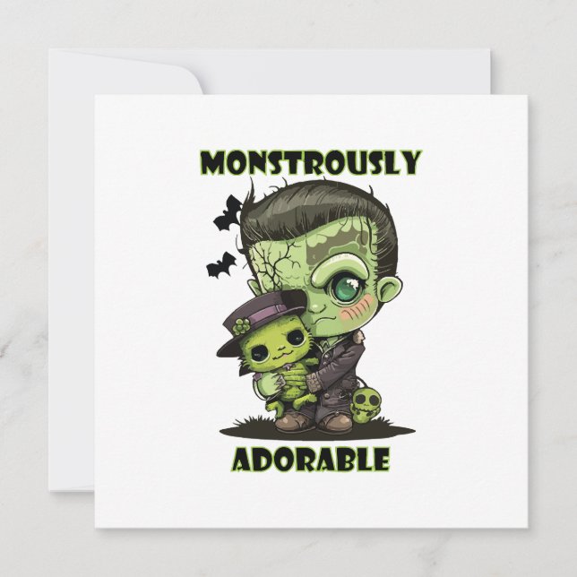 Invitación Monstruo de Frankenstein lindo con peluche (Anverso)