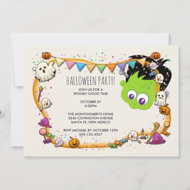 Invitación Monstruo de Frankenstein y Fiesta de tramas de Hal (Anverso)