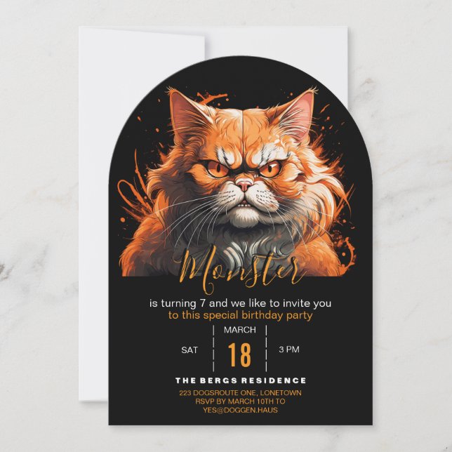 Invitación Monstruo de Gato Naranja (Anverso)