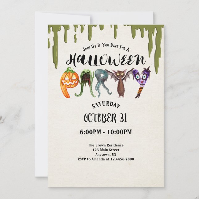 Invitación Monstruo de Halloween Cartas Fiesta de Halloween (Anverso)