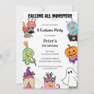 Invitación Monstruo de Halloween Fiesta de disfraces de cumpl