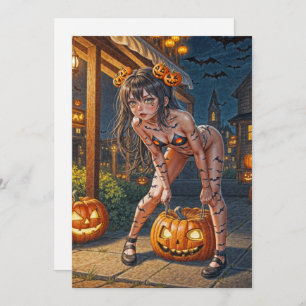 Invitación Monstruo de Halloween Jack-o-Lantern y Chica de Ba