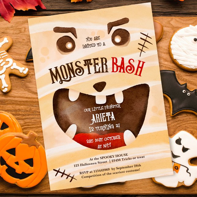Invitación Monstruo de Halloween lindo bajo 2º cumpleaños (Cute Halloween monster bash 2nd birthday Invitation)