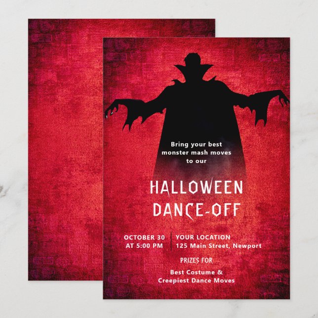 Invitación Monstruo de la fiesta de Halloween Dance Dracula N (Anverso / Reverso)