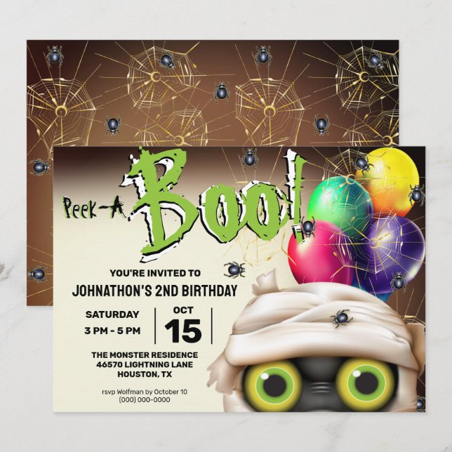 Invitación Monstruo de la momia de Halloween, mira un bote (Anverso / Reverso)