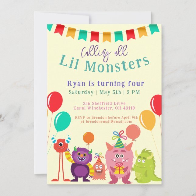 Invitación Monstruo de lilo lindo Personalizado Fiesta de cum (Anverso)