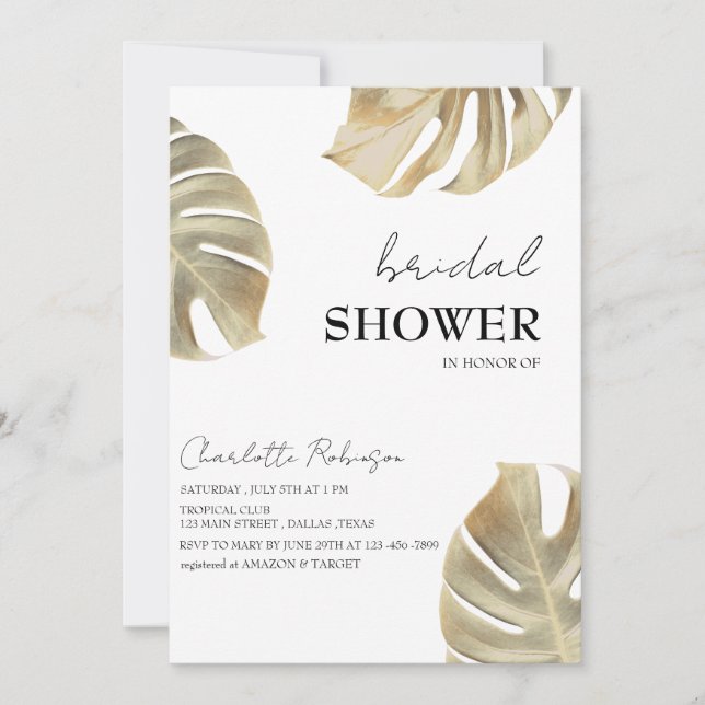 Invitación Monstruo de oro tropical deja ducha de novia (Anverso)