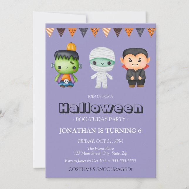 Invitación Monstruo de vampiros de momia niños Halloween cump (Anverso)