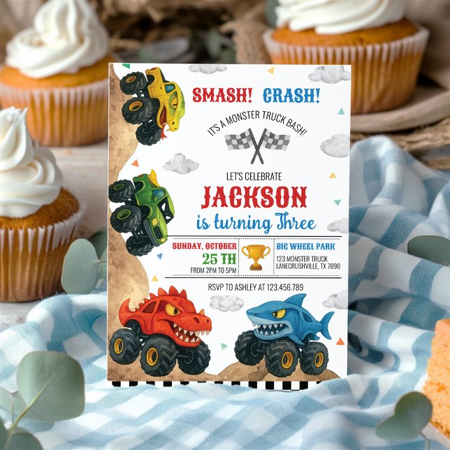 Invitación Monstruo del accidente de Smash Camión Niños Fiest (Subido por el creador)