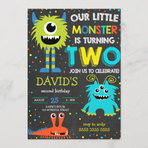 Invitación Monstruo del Niño Segundo Cumpleaños Pequeña March