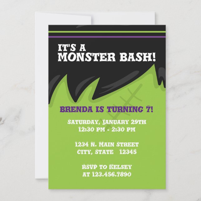 Invitación Monstruo Frankenstein Bash Halloween (Anverso)
