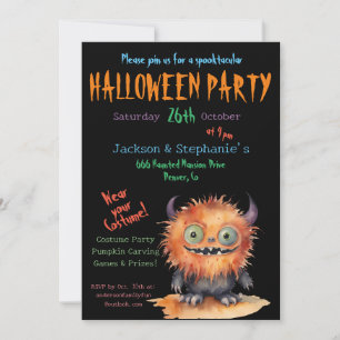 Invitación Monstruo lindo Bash Fiesta de disfraces de Hallowe