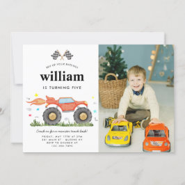 Invitación Monstruo lindo Camión Bash Race Photo Kids Cumplea