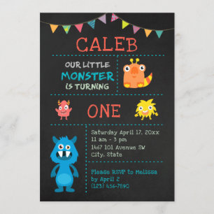 Invitación Monstruo lindo Cartel de primer cumpleaños