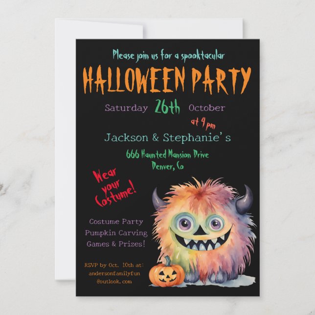 Invitación Monstruo lindo Fiesta de disfraces de Halloween (Anverso)