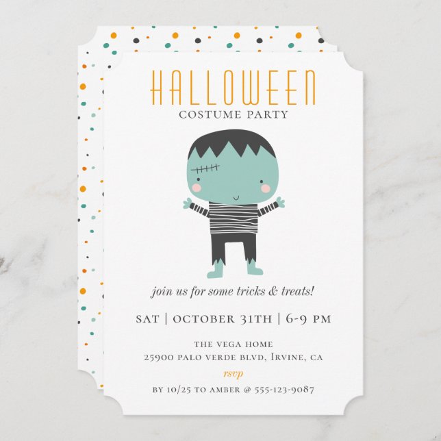 Invitación Monstruo lindo Fiesta de disfraces de Halloween (Anverso / Reverso)