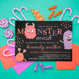 Invitación Monstruo Naranja Rosa Mash Halloween